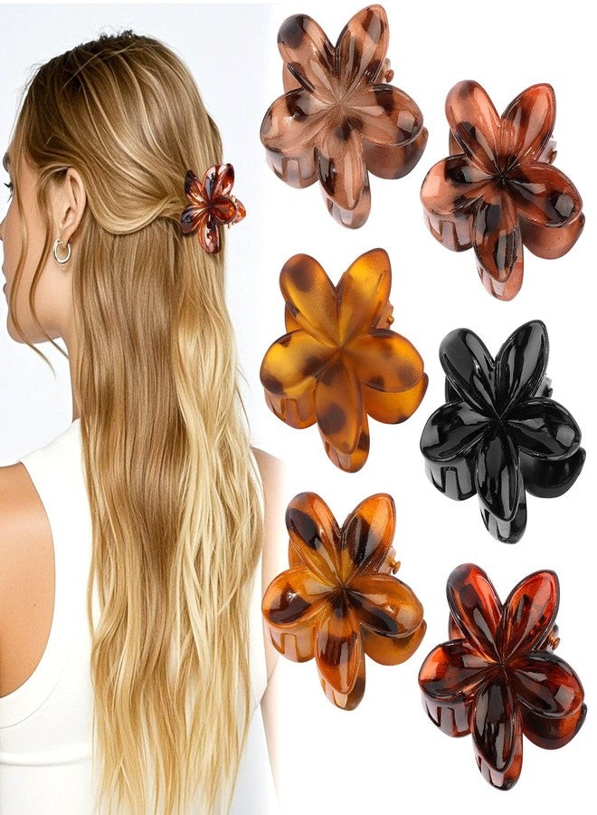 Cubaco 6 PCS Small Flower Hair Clips for Women,1.57" Hawaiian Flower Claw Clips for Thick Thin Hair, Cute Hair Clips, Strong Hold Non Slip Hair Accessories for Girls Christmas Gifts (Tortoise and Black) - Image 1